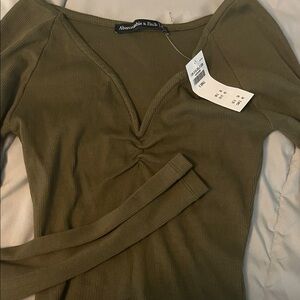 Abercrombie & Fitch Khaki Ribbed V-Neck Top